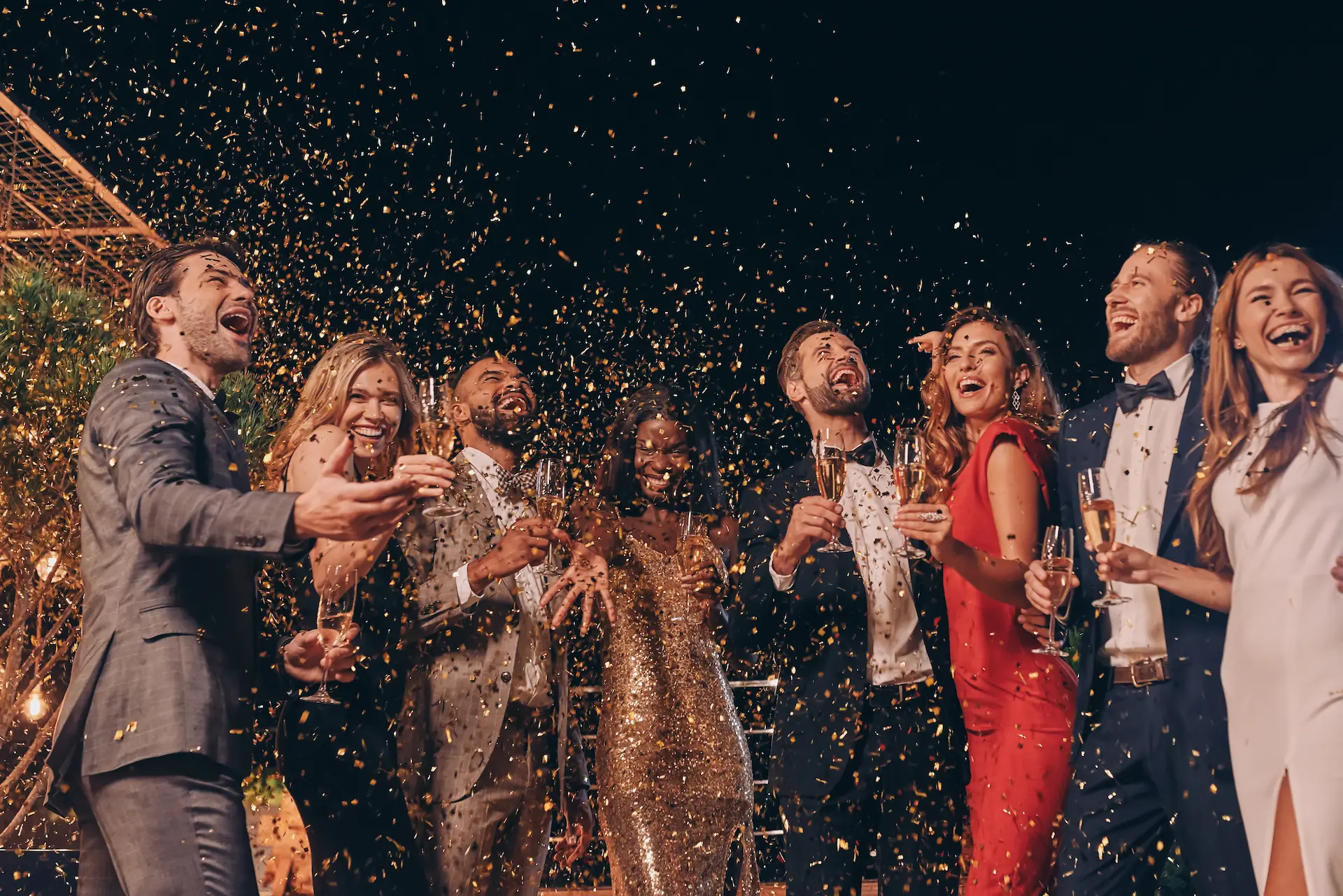 Wedding guests celebrating together